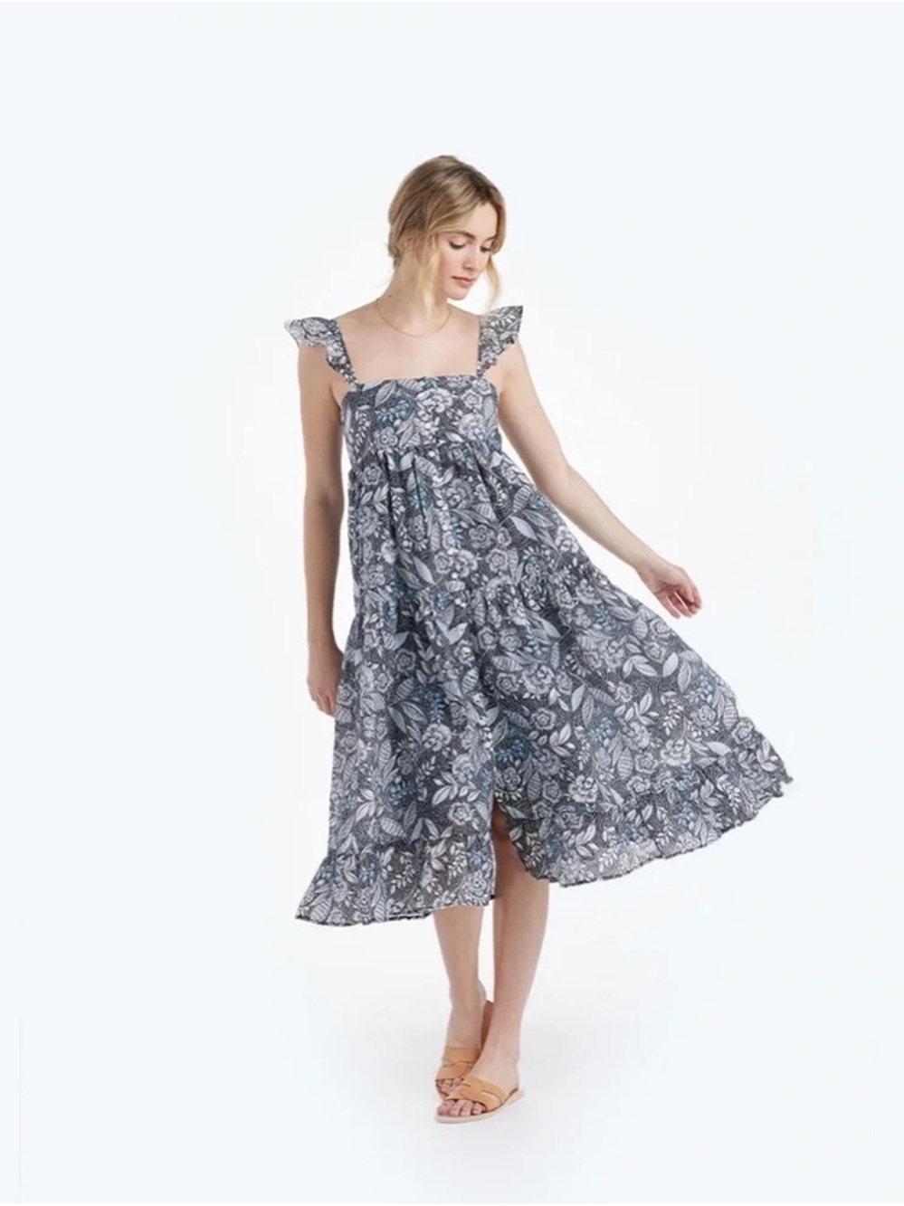 summersalt tiered ruffle floral midi dress